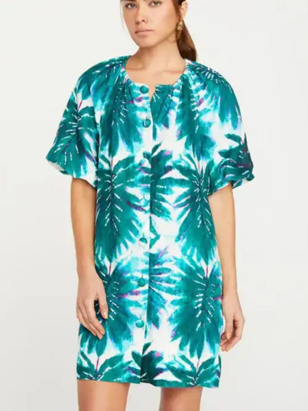 Marie Oliver Huxley dress - Teal and White Monstera, size M